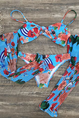 Floral Print Knotted Flattering Long Sleeve Bikini