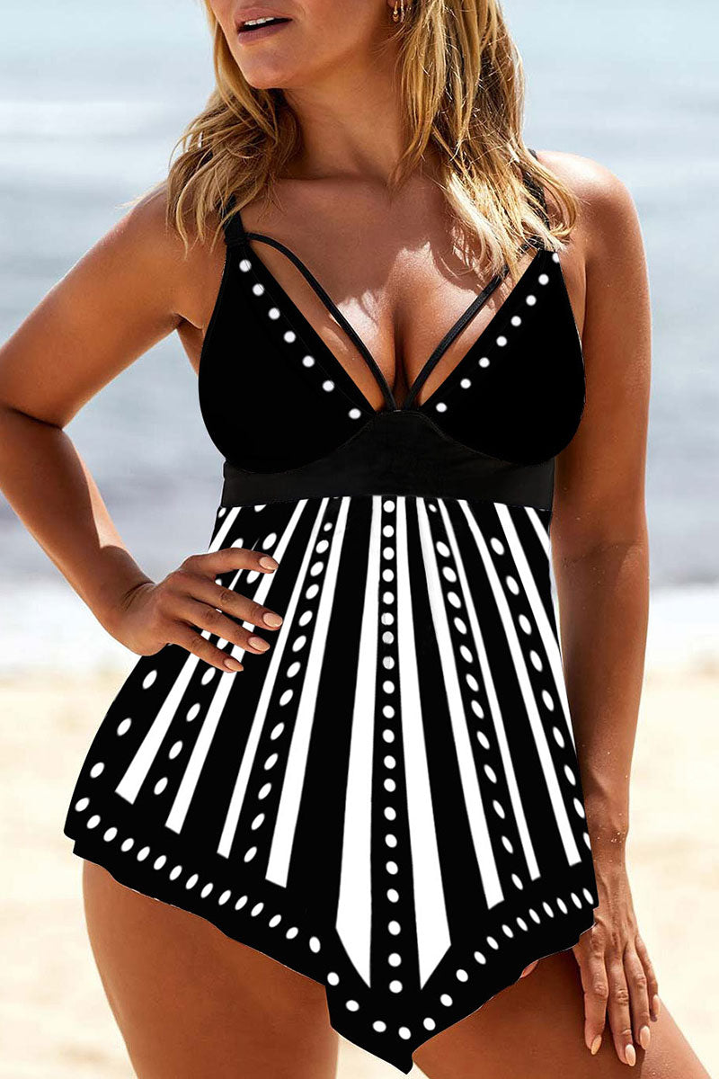 Polka Dot Patchwork Pretty Irregular Hem Tankini