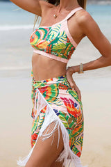 Colorful Leaf Print Patchwork Bikini & Beachwear