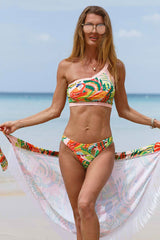 Colorful Leaf Print Patchwork Bikini & Beachwear