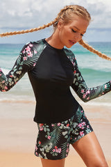 Floral Print Patchwork Sporty Tankini