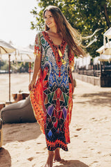 Colorful Marbling Print Lace-Up Irregular Beachwear