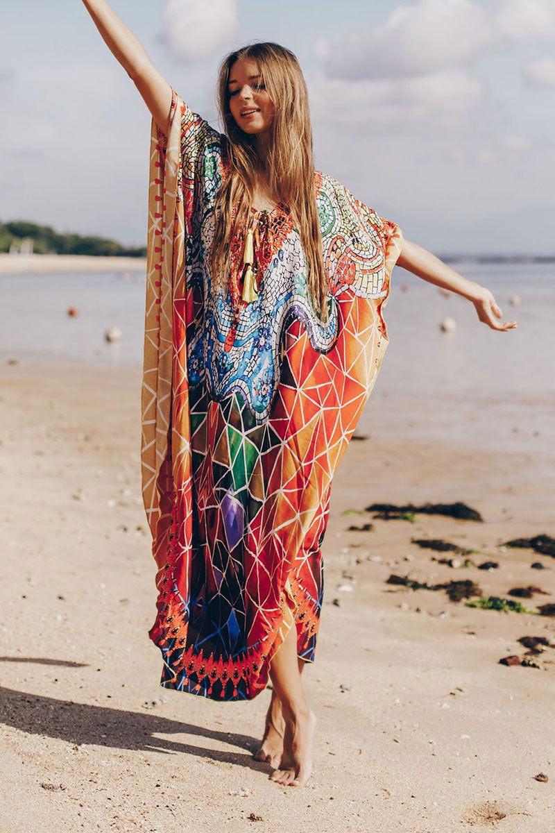 Colorful Marbling Print Lace-Up Irregular Beachwear