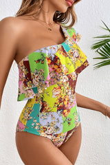 Floral Print Colorful Double-layered Ruffle One Piece Swimwear