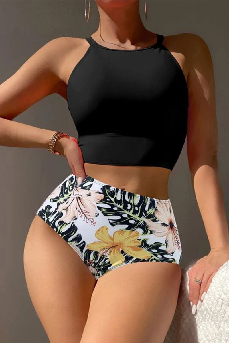 Floral Print Classic Round Neck Bikini