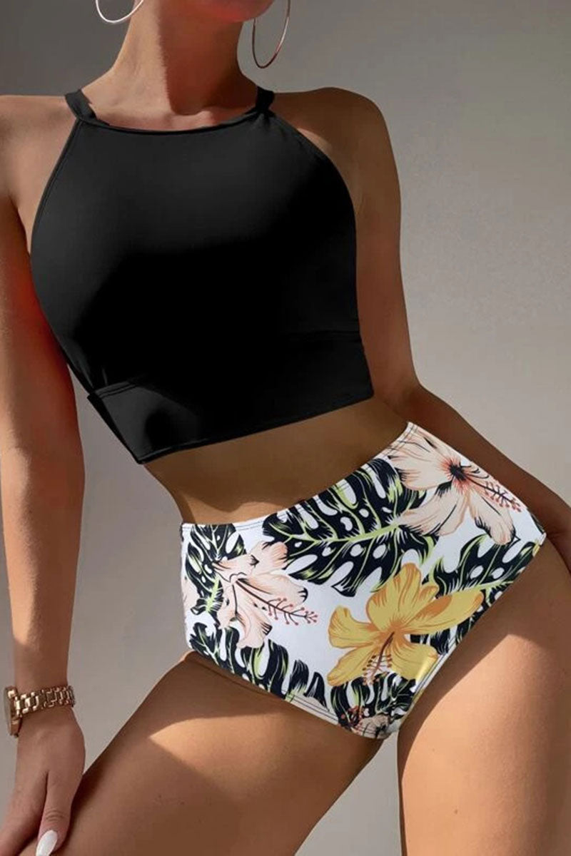 Floral Print Classic Round Neck Bikini