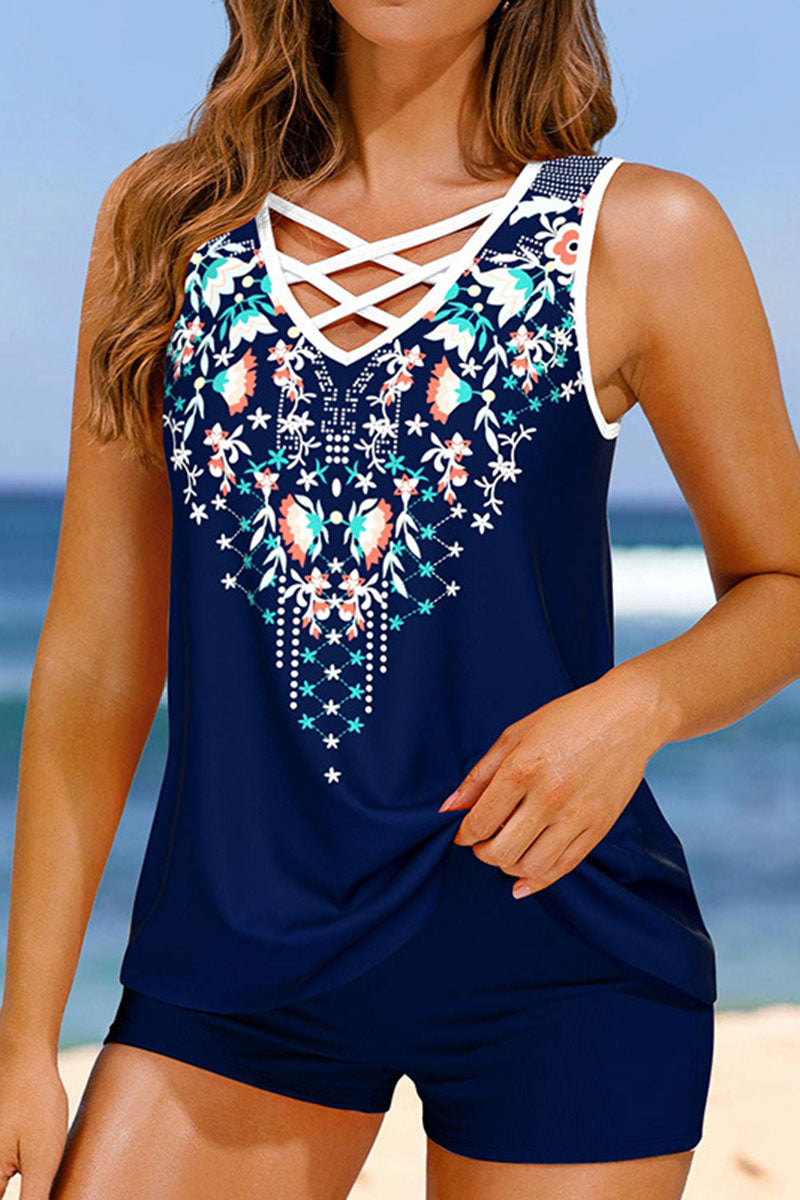 Floral Print Classic Strappy Detail Tankini