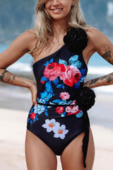 Floral Print Glamorous 3D Flower Decor One Piece Swimwear