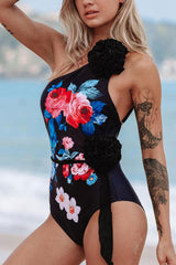 Floral Print Glamorous 3D Flower Decor One Piece Swimwear