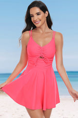 Solid Color Feminine Drawstring Skirted Tankini