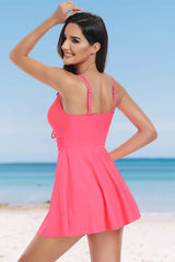 Solid Color Feminine Drawstring Skirted Tankini