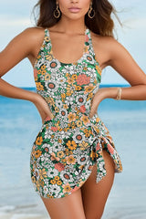 Floral Print Girly Knotted Irregular Tankini