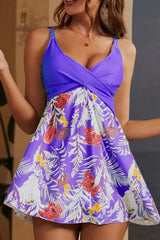 Floral Print Elegant Front Wrap Skirted Tankini