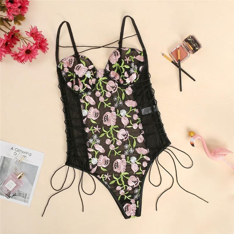 floral one piece underwear lace set