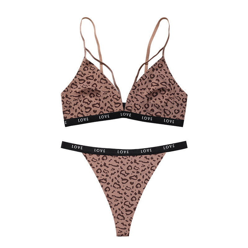 Seamless Leopard Print Sexy Ice Silk Lingerie Set