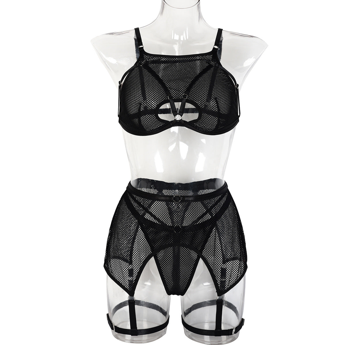 Grid Hollow Cute Sexy Lingerie Set