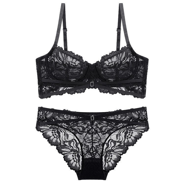 New Sexy Lace Embroidered Cross Strap Lingerie Set