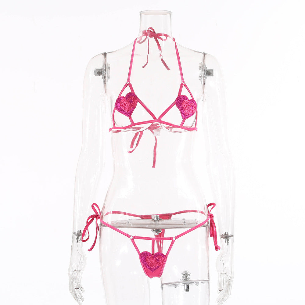 New Red Three-Point Hollow Sexy Lingerie Set