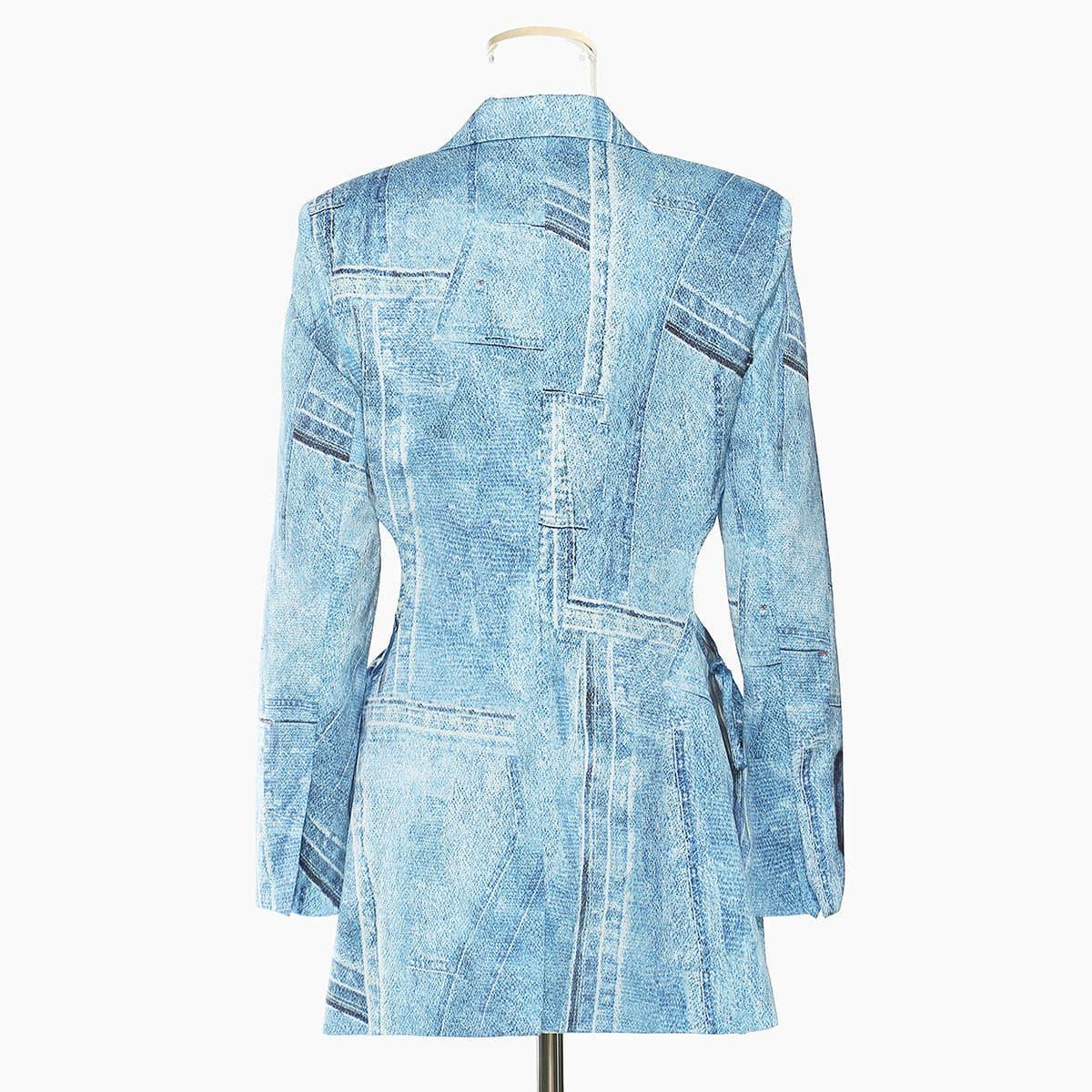 denim graffiti print satin jacket