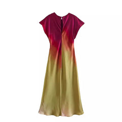 Tie-Dye Satin Cap Sleeve Maxi Dress