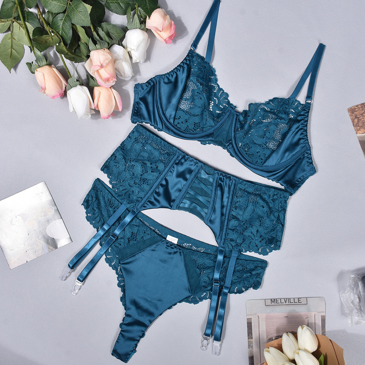 Lace Paneled Waistband Bralette Set