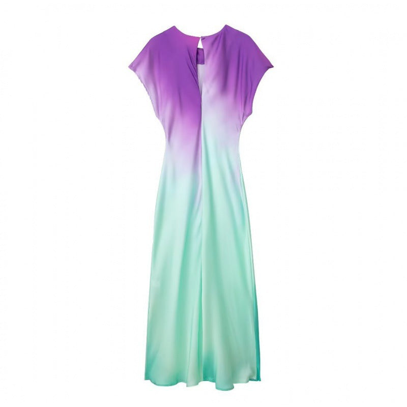 Tie-Dye Satin Cap Sleeve Maxi Dress