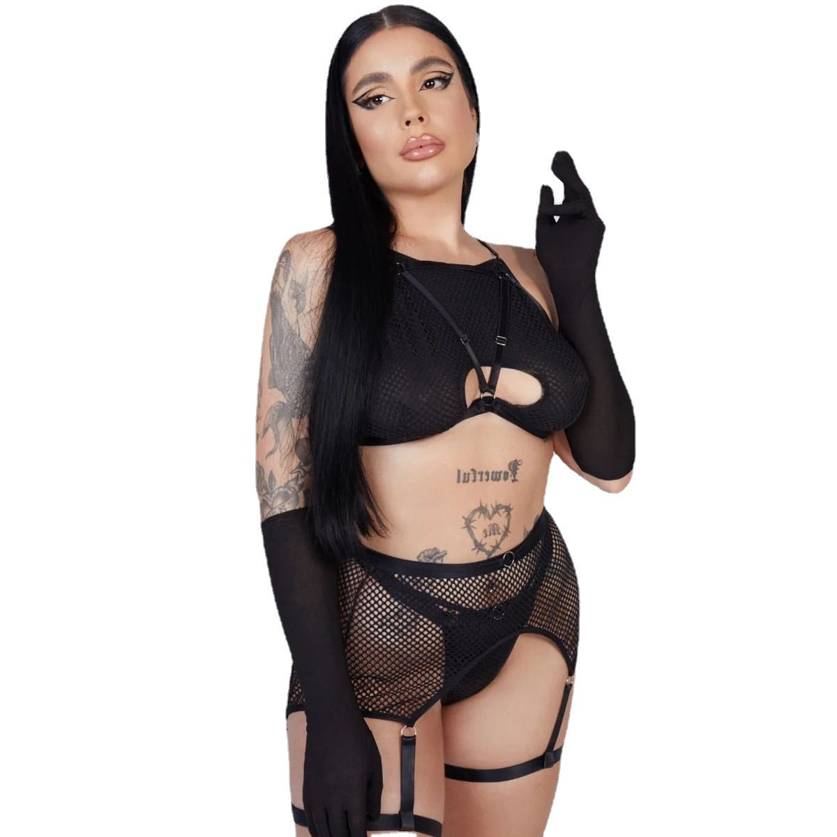 Grid Hollow Cute Sexy Lingerie Set