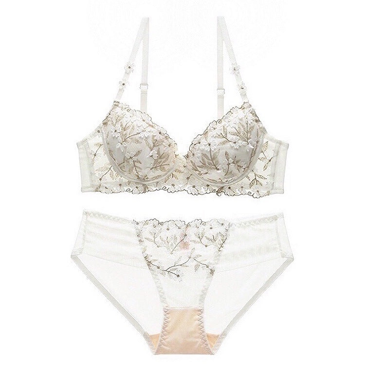 Vintage Flower Embroidered Lace Lingerie Push Up Bralette Set