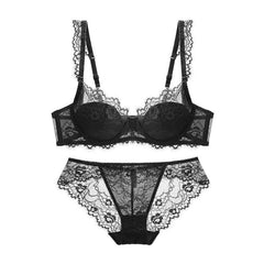 Eyelash Lace Sheer Lace Trim Sexy Bra Bralette Set