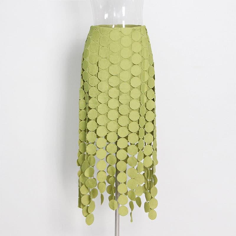 French retro hollow fringed irregular skirt