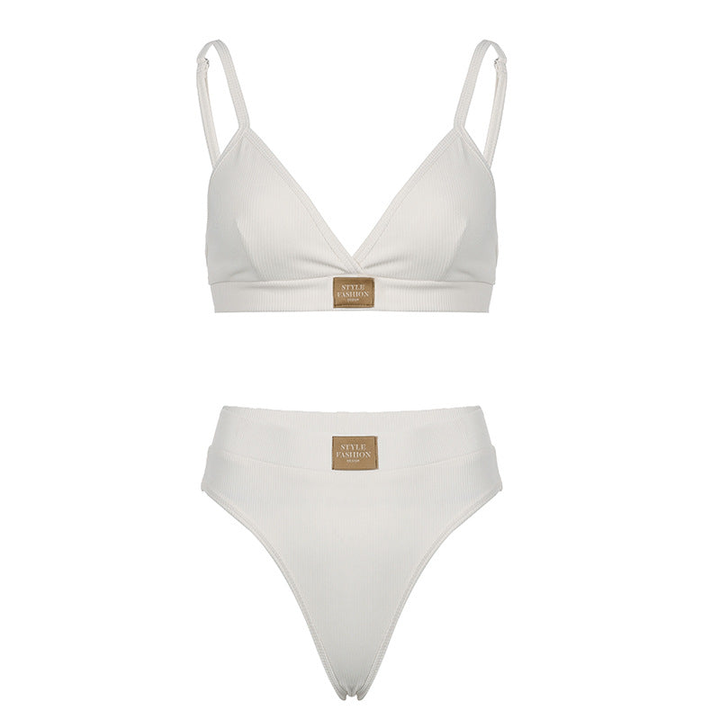 Simple Color Contrast Logo Bralette Set