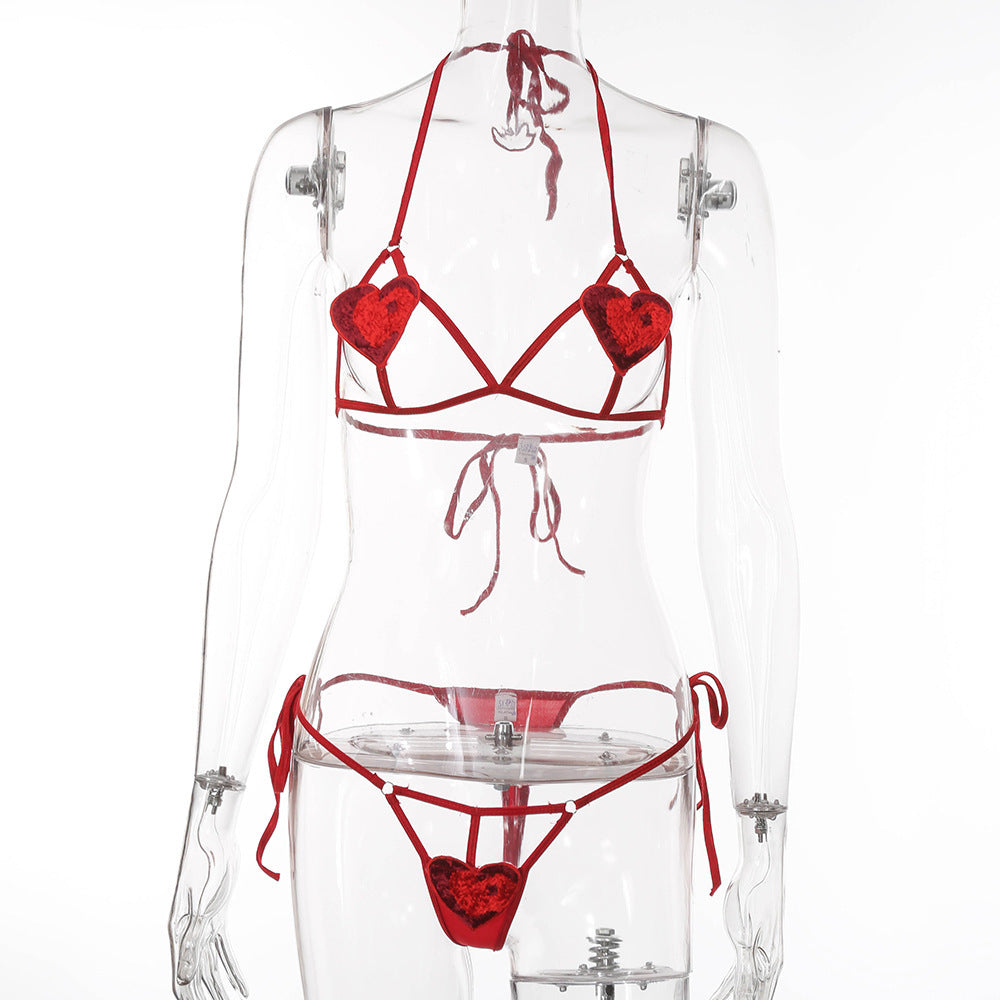 New Red Three-Point Hollow Sexy Lingerie Set