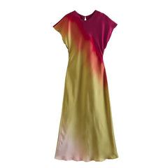 Tie-Dye Satin Cap Sleeve Maxi Dress