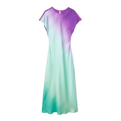 Tie-Dye Satin Cap Sleeve Maxi Dress