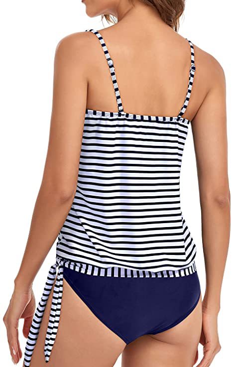 Striped & Floral Print Relaxed Knotted Tankini