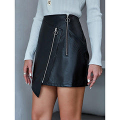 Irregular sexy bag hip skirt zipper PU leather skirt