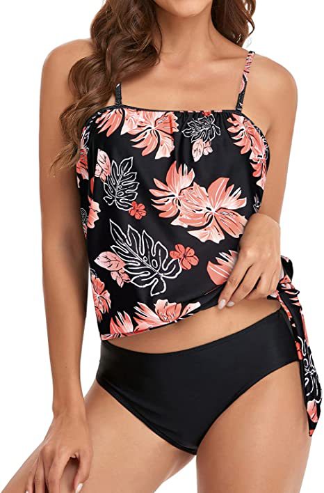 Striped & Floral Print Relaxed Knotted Tankini