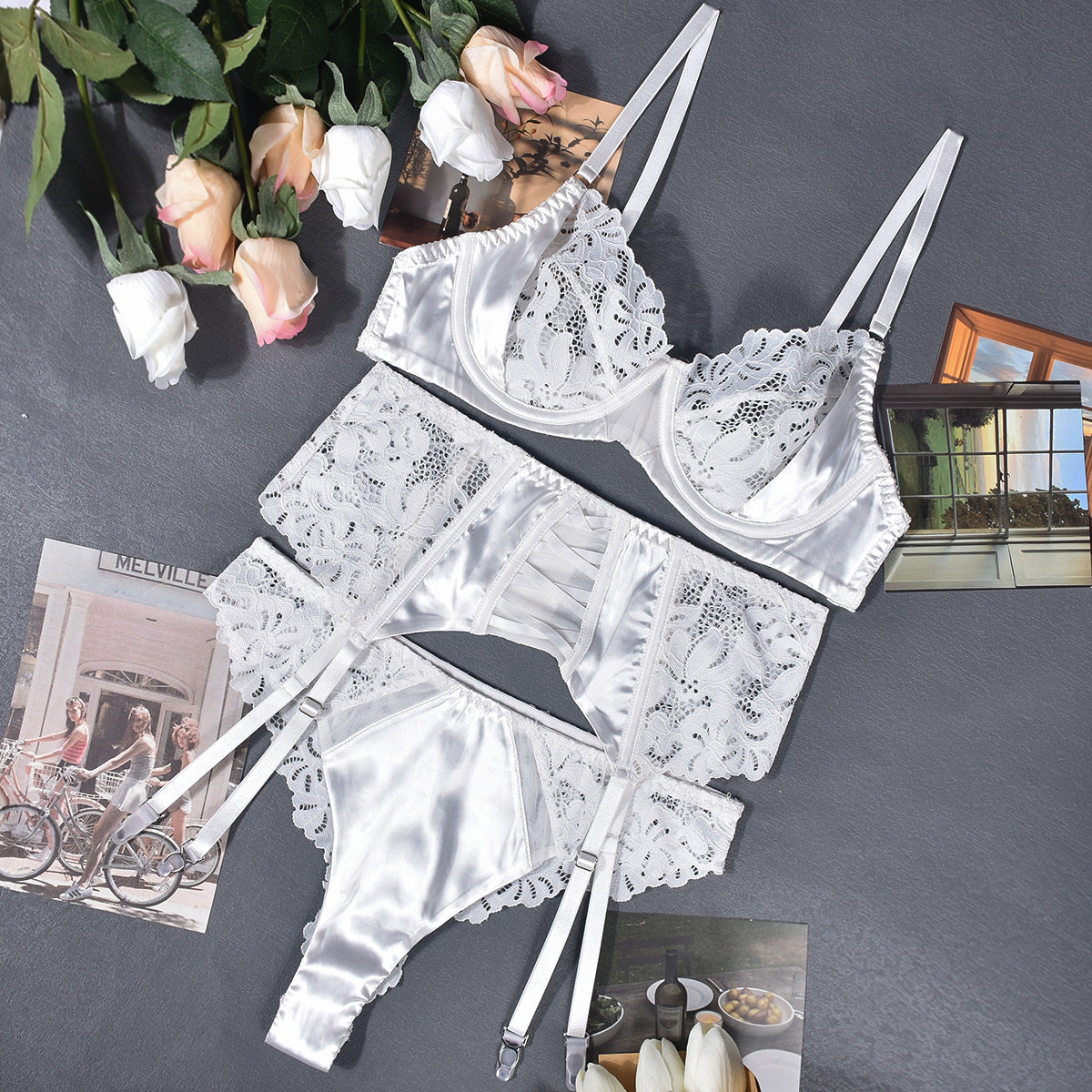 Lace Paneled Waistband Bralette Set