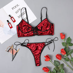 Elegant Sexy Red Suede Bralette Set