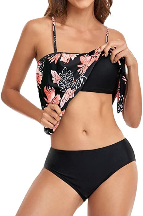 Striped & Floral Print Relaxed Knotted Tankini