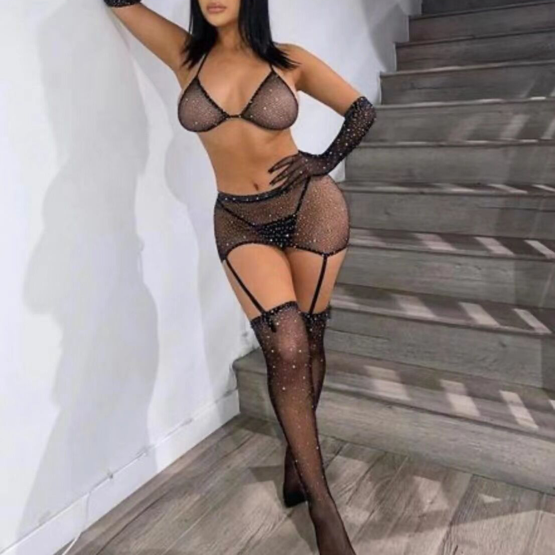 Perspective Mesh Lace Fishnet Sexy Lingerie Set