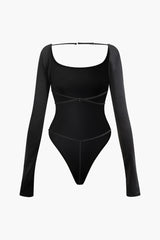 U Neck Backless Long Sleeve Bodysuit