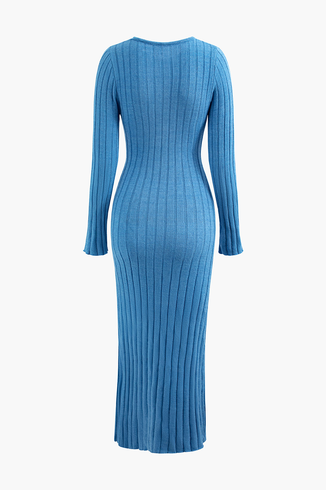 Twist Front Cut Out Rib Knit Split Long Sleeve Maxi Dress