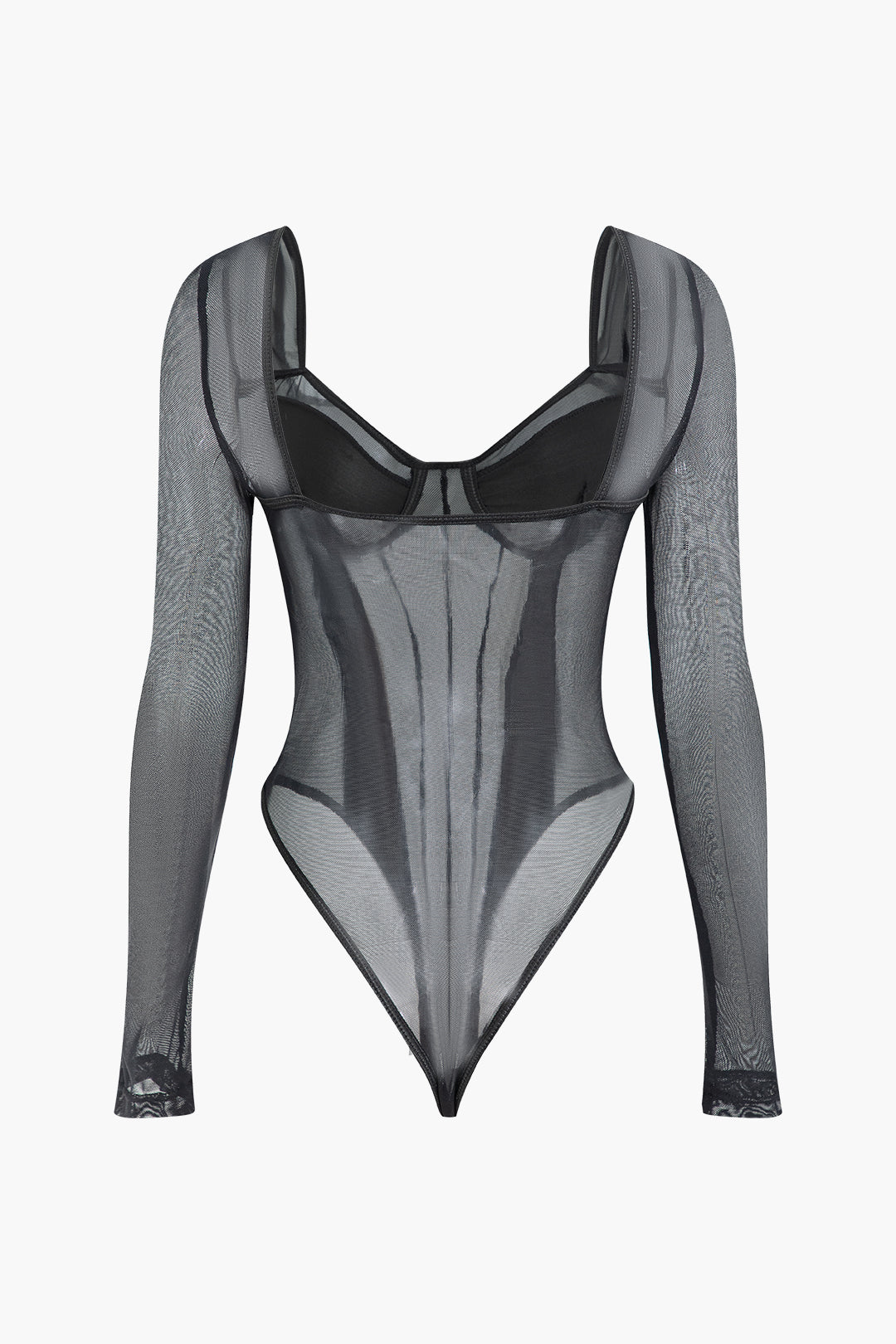 V-neck Mesh Long Sleeve Bodysuit