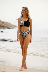 Fashion Leopard Print Colorblock Bikini Swimwear