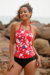 Floral Print Halter Collar Classic Tankini