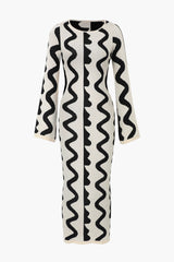 Wavy Pattern Long Sleeve Side Cut Out Knit Dress