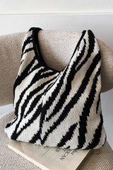 Zebra Pattern Knit Shoulder Bag