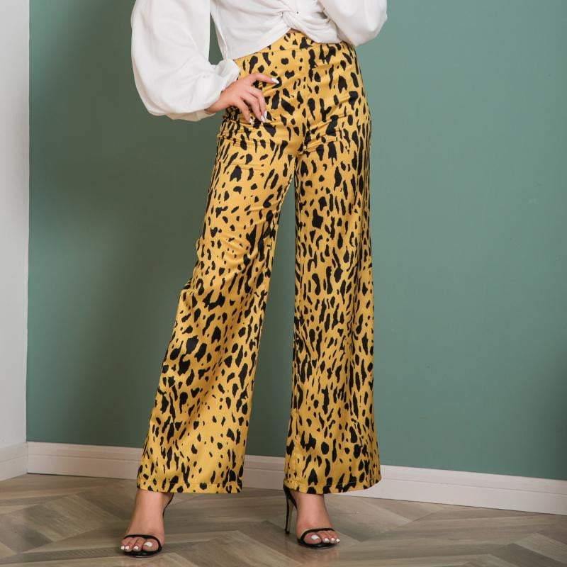 Casual Long Wide Leg Leopard Print Pants