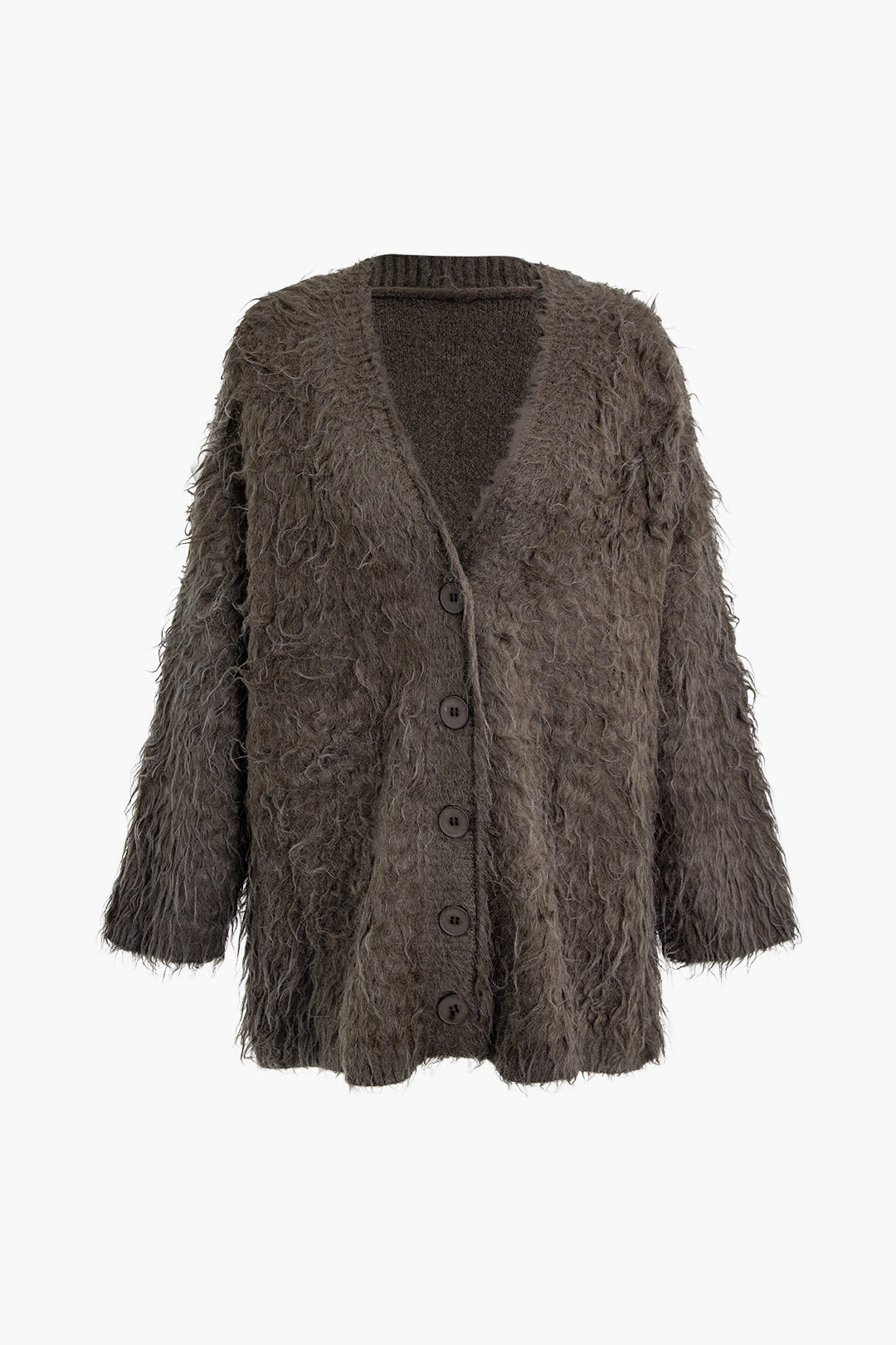 V-neck Fuzzy Button Cardigan